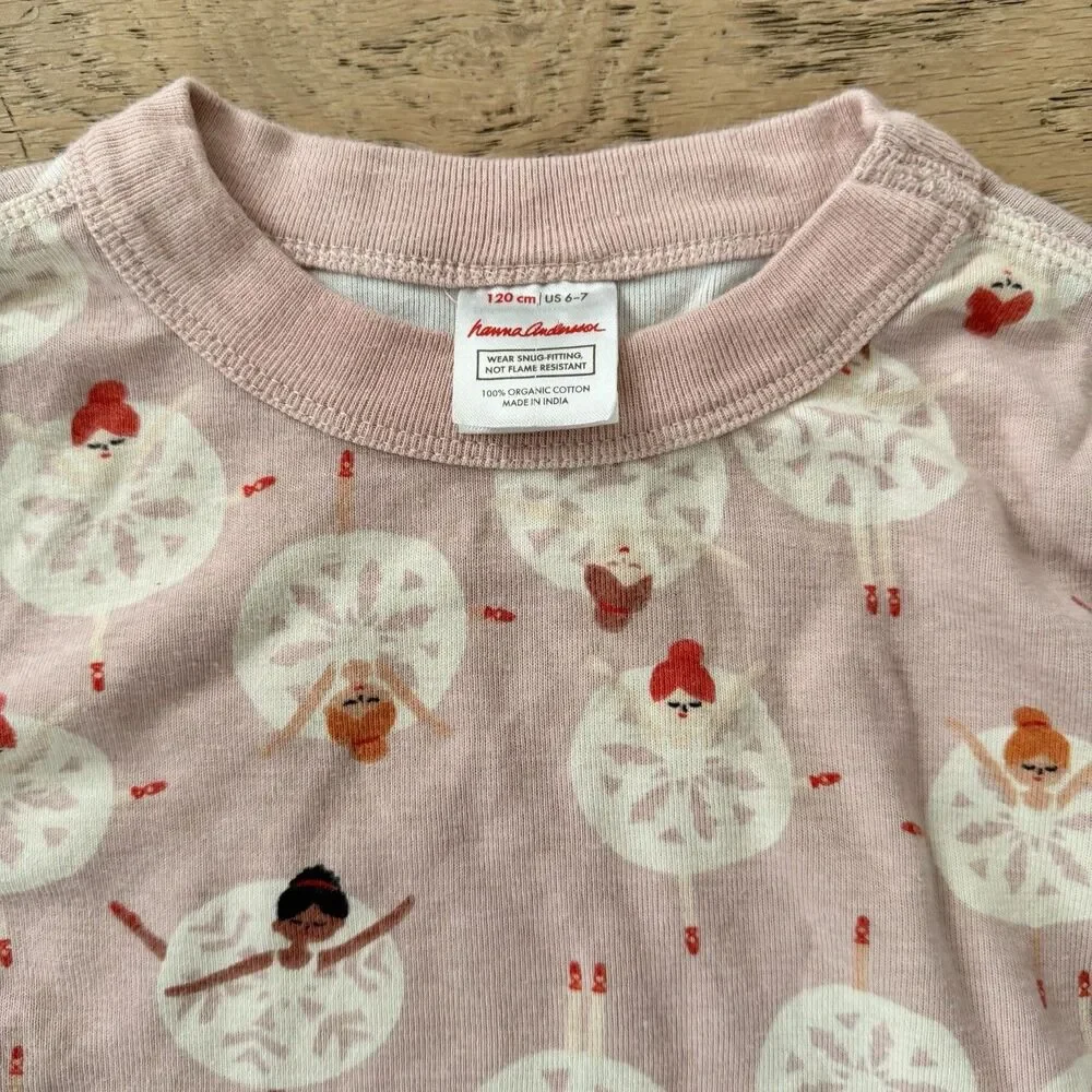 Hanna Andersson Girls 120 6-7 Pajamas Pink Ballerina Ballet Organic Cotton